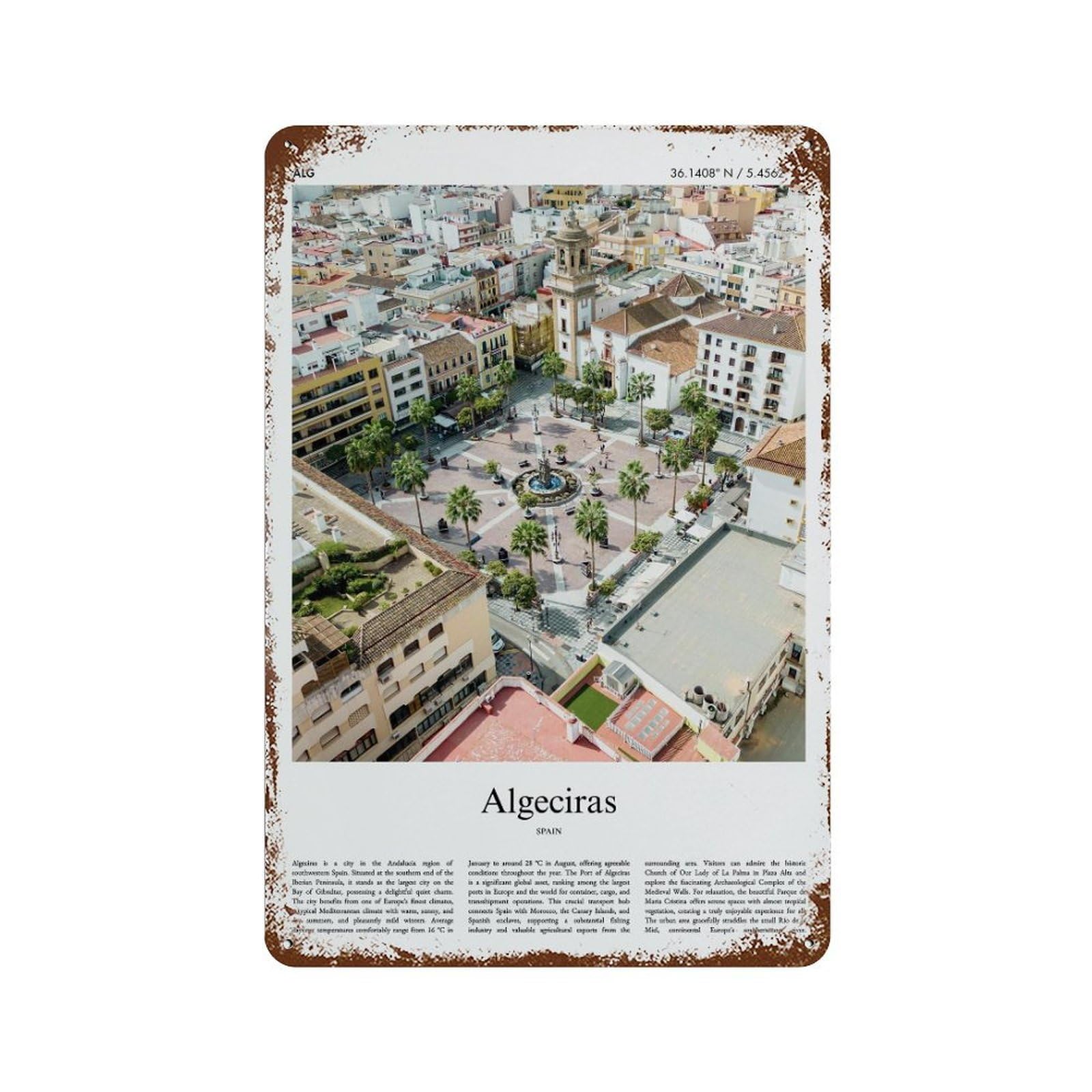 xiaoxiaoshen Algeciras Spain City Scenery Wall Decor Art Metal Tin Poster Modern Home Decor Art Home Bar Shop Decorations Vintage Sign 30x20cm