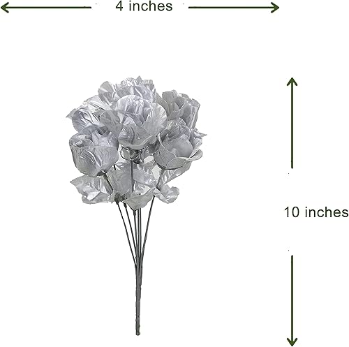 Miniatura 5 de Season's Need - Flores artificiales brillantes plateadas, decoración de 84 cabezas, aspecto real con tallo para ramos de boda, centros de mesa,