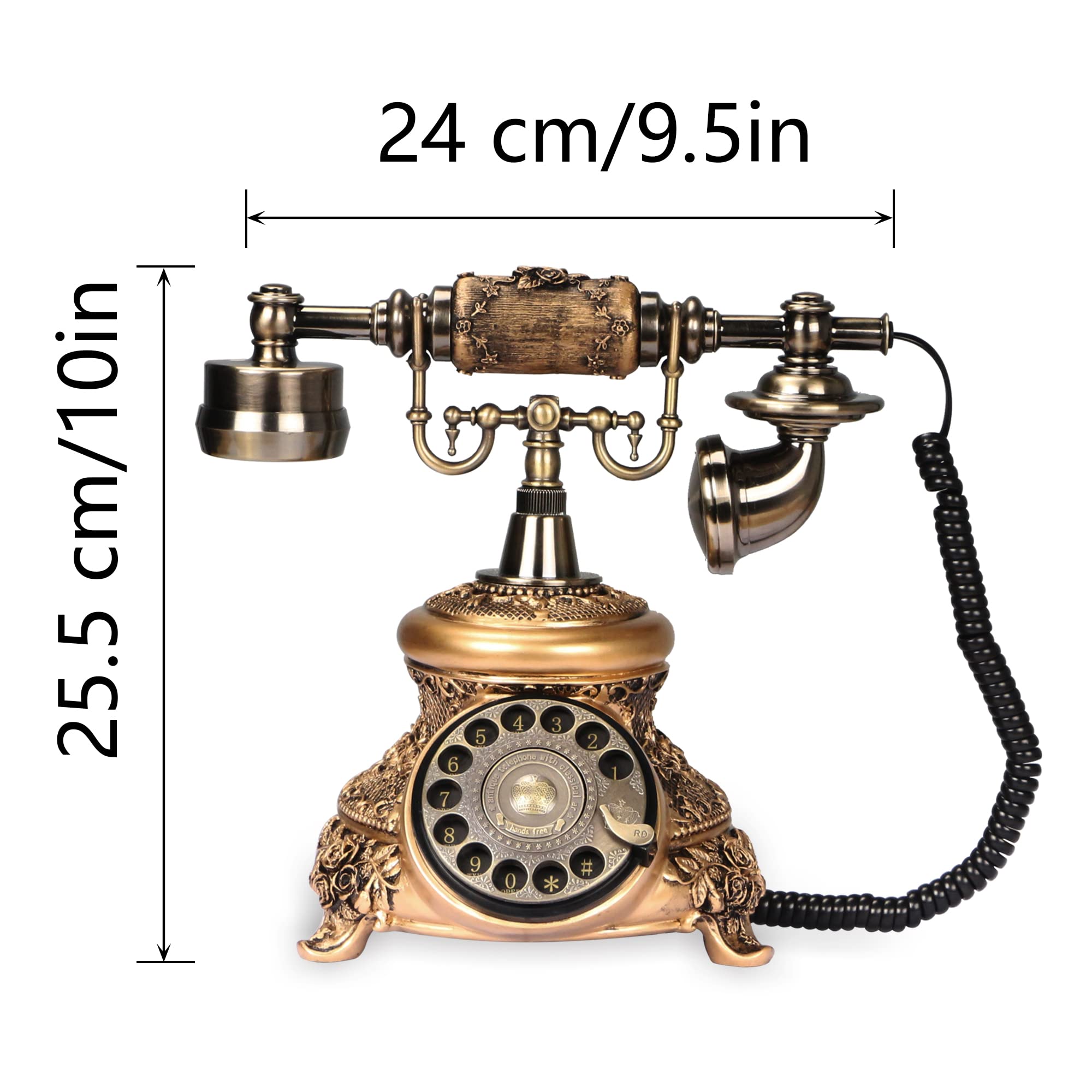 CERRXIAN Retro telefon stacjonarny gramofon, obrotowy antyczny telefon, żywica imitacja miedzi stały telefon dekoracja telefonu domowego biura telefon-miedziany kolor-109BS