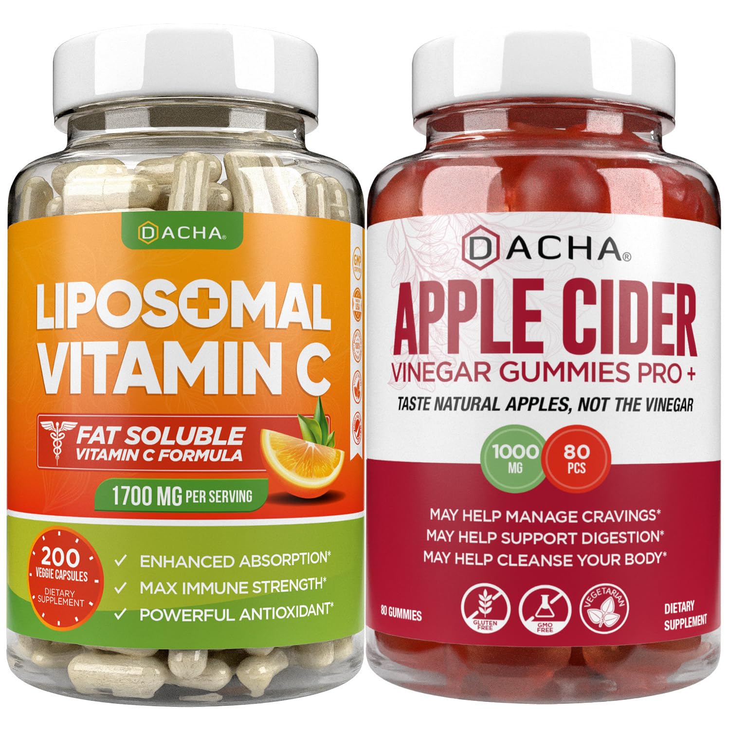 Ultimate Immune Boost Bundle - Liposomal Vitamin C & Apple Cider Vinegar Gummies, Detox and Cleanse, Weight Loss Support ACV with Mother, Stomach Friendly, High Absorb Potency Ascorbyl Palmitate