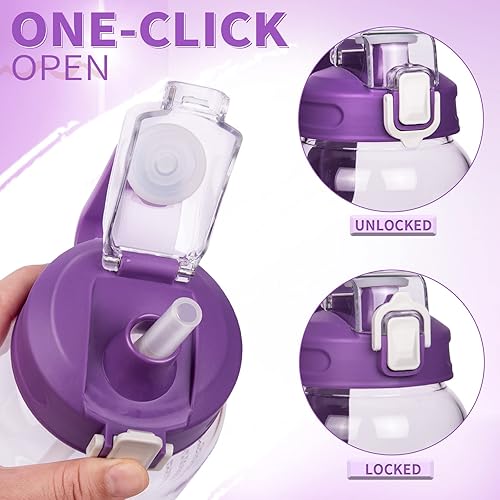 Miniatura 10 de Botella de agua de vidrio motivacional de 64 onzas con popote y marcador de tiempo, jarra de agua grande reutilizable de medio galón, botella de