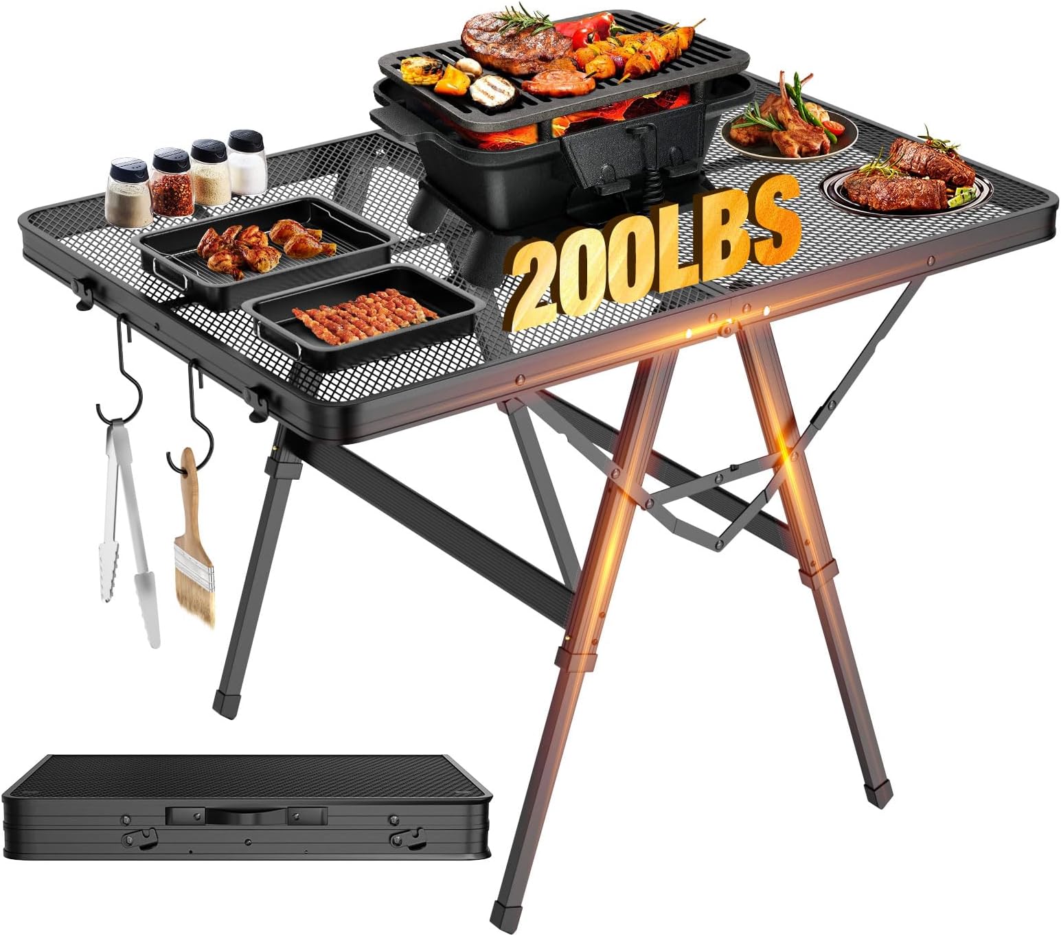 Raynesys Foldable Grill Table with Mesh Desktop, 200lbs 3Ft Portable Folding Table, Height Adjustable Metal Table for Ourdoor, Camping, Picnic, BBQ and Beach, RV, 35.4" L x 23.6" W