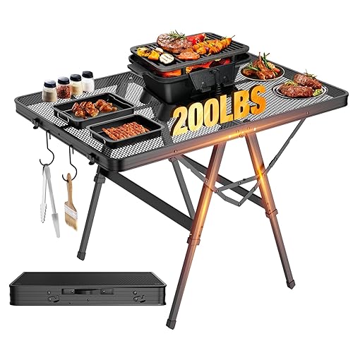 Foldable Grill Table with Mesh Desktop, 200lbs 3Ft Portable Folding