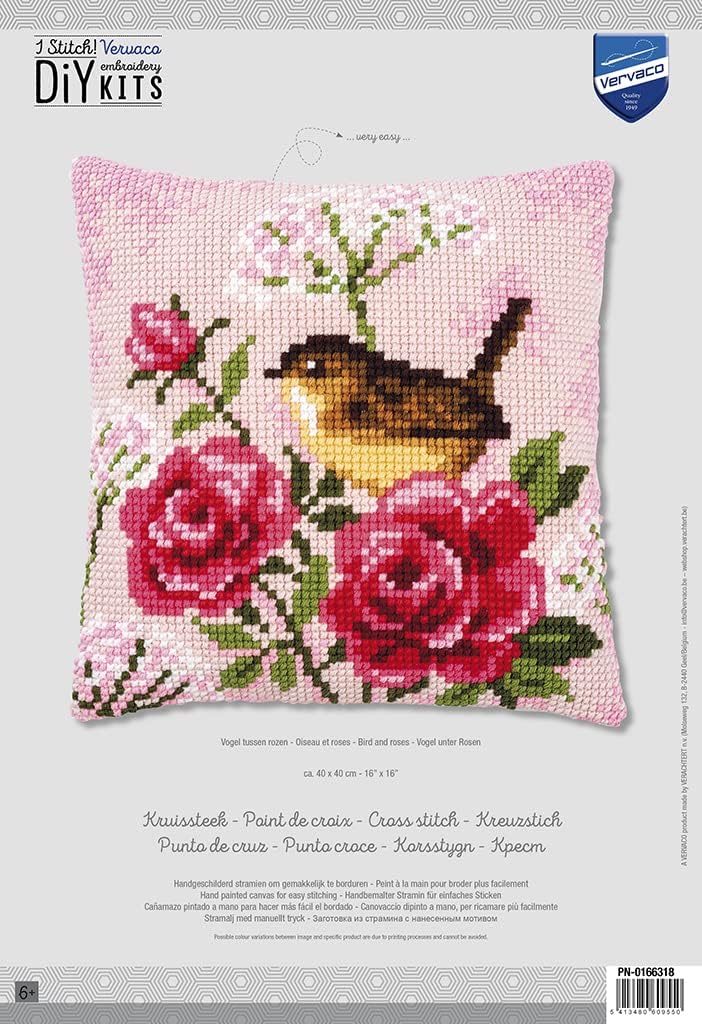 VERVACO Counted Cross Stitch Bird Roses, White