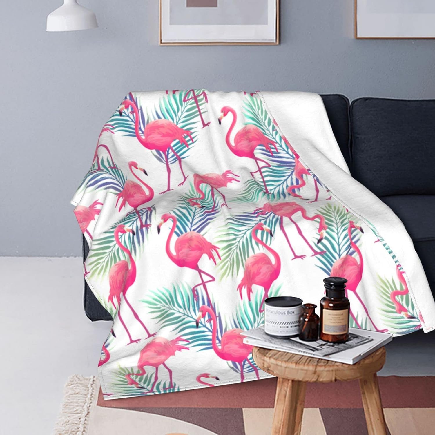 Tropical Pink Cute Flamingo Throw Blanket Soft Bed Blankets Lightweight Cozy Plush Flannel Fleece Blanket for Sofa Couch Bedroom 60"x50"