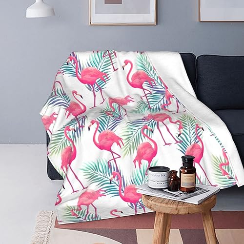 Manta de flamenco rosa tropical, suave, ligera y acogedora manta de franela de felpa para sofá o dormitorio, 60 x 50 pulgadas