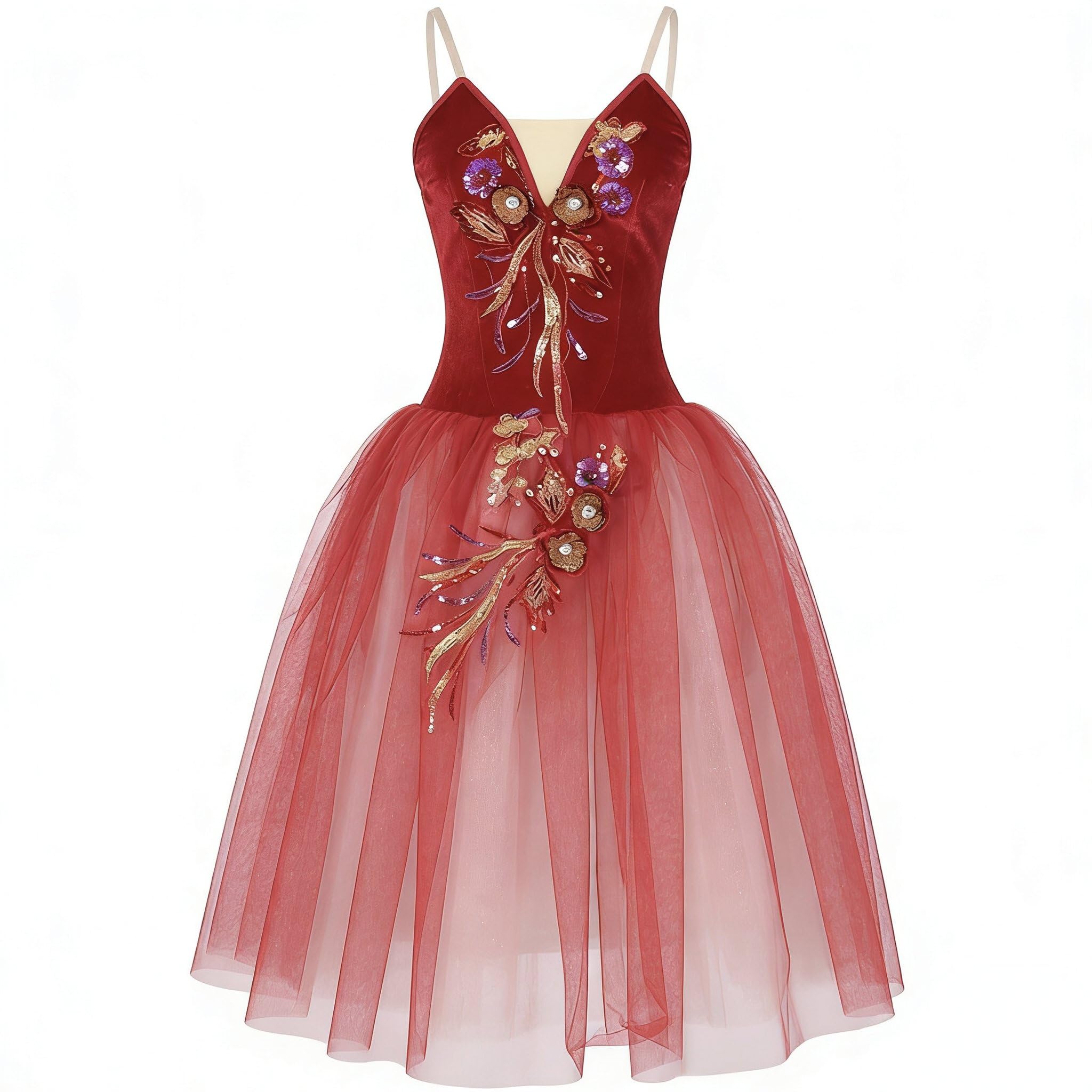 Robe-camisole de danse classique avec broderies florales robe longue de ballet