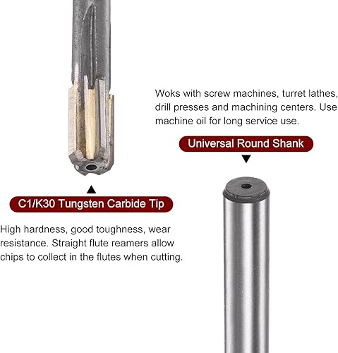 Miniatura 4 de Escariador de chucking de 0.319in H7 C1K30 punta de carburo de precisión recta, vástago redondo, fresadora