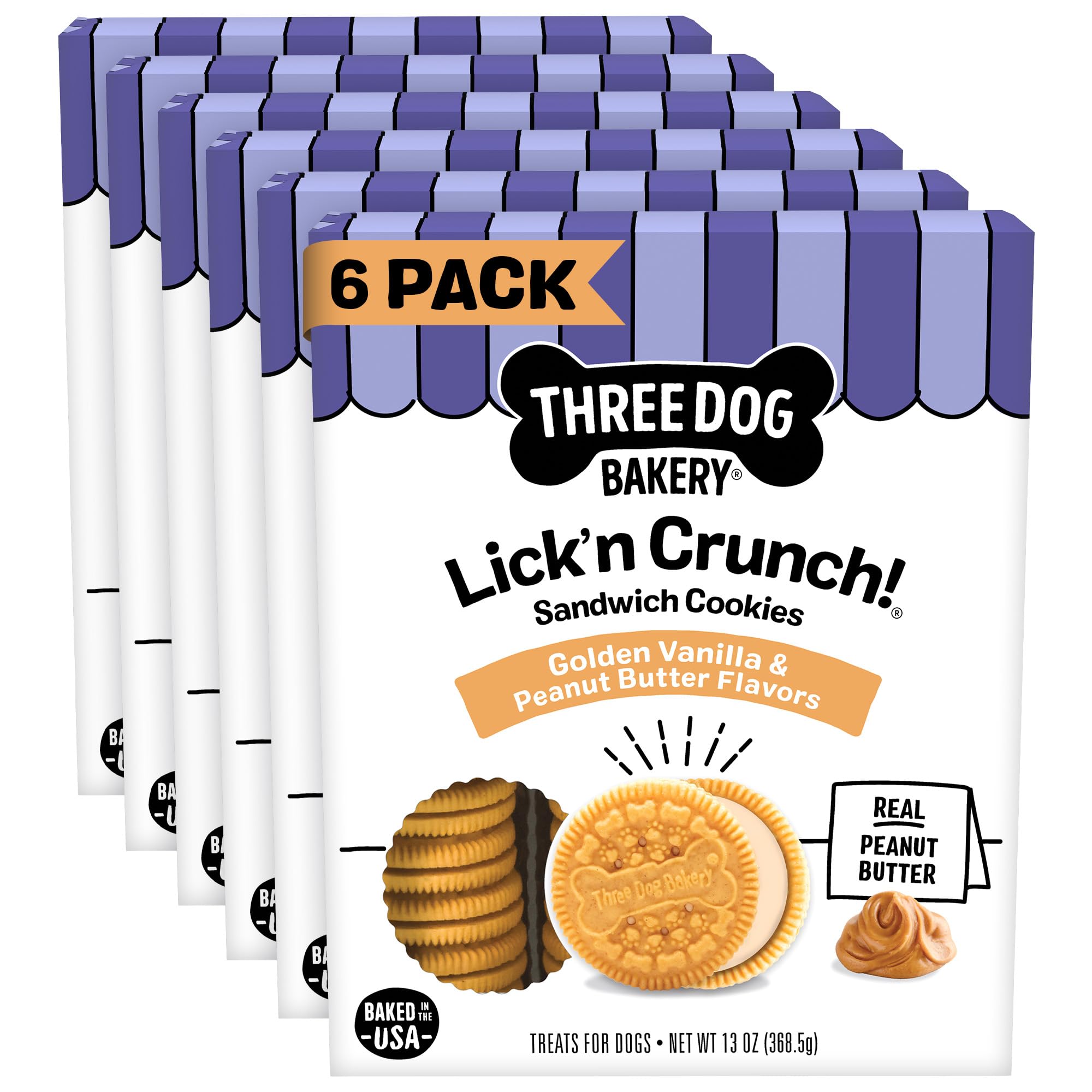 Three Dog Bakery Lick'n Crunch! Treat Bundle - 13 oz - 6 Pack