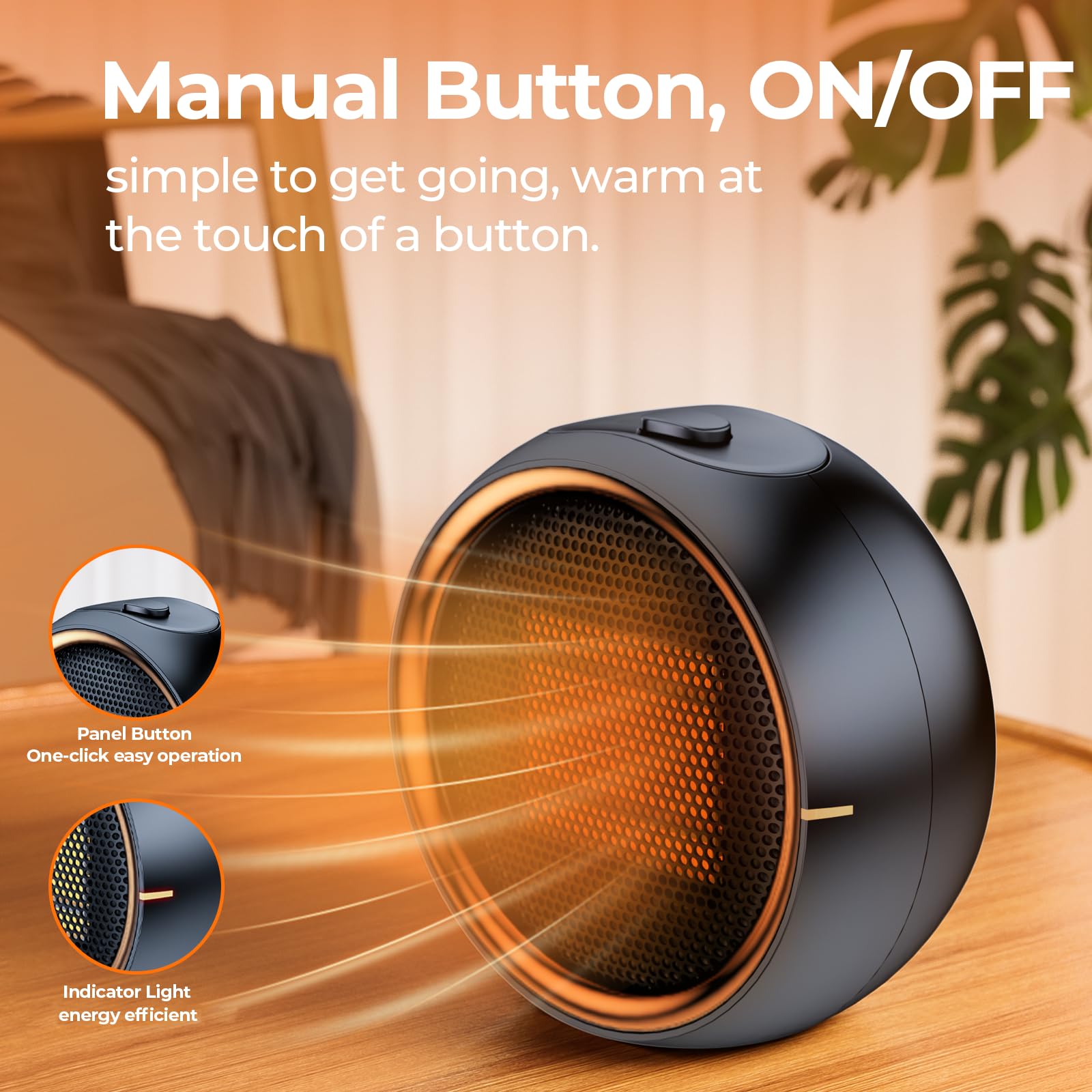 Space Heater, Portable Electric PTC Ceramic Heaters for Indoor Use, 2S Efficient Heating, Tip-Over & Overheat Protection, Quiet Small Mini Desk Heater for Bathroom Home Office Bedroom