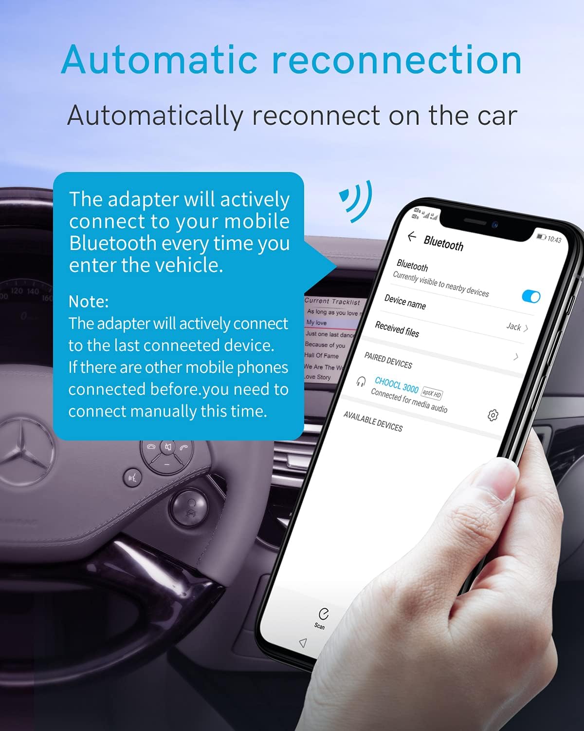 Bluetooth-Auto-Adapter für 2008–2012 Mercedes-Benz mit AMI-Anschluss, Bluetooth Receiver mit aptX-HD-Sound und AMI-Kabel