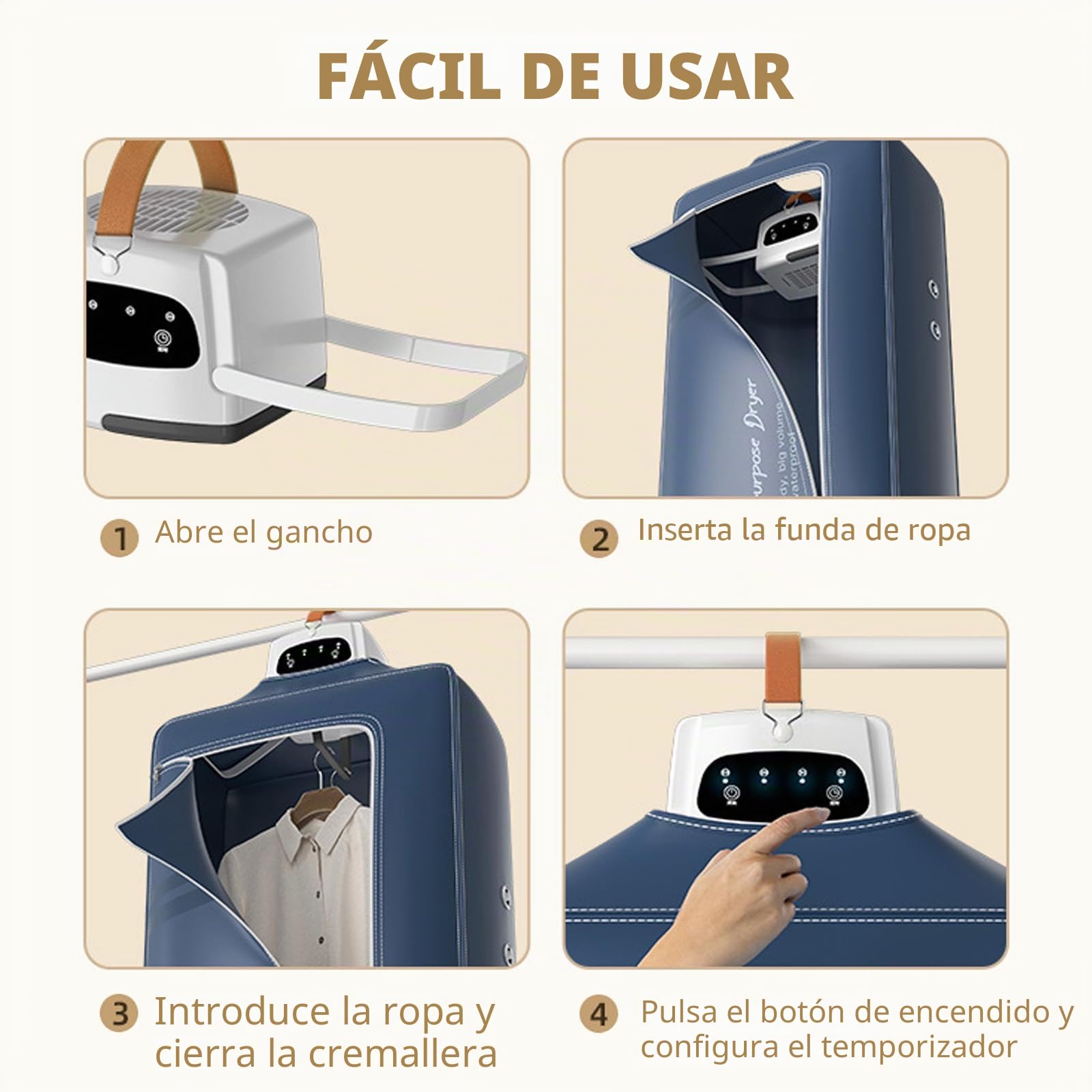 Secador de ropa portátil pequeño, mini secadora plegable con temporizador de 1-4H, secador de aire caliente eléctrico pequeño con bolsa de secado, secado 360°, mini secador para apartamento, casa