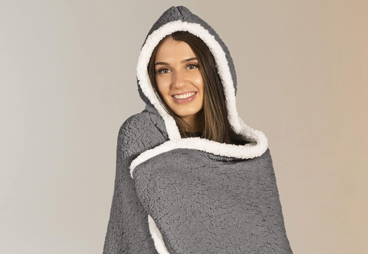 Premium Wearable Hooded Sherpa Blanket for Adult Women and Men 65" x 48" - Super Soft, Lightweight, Microplush, Cozy and Functional Throw Blanket (Charcoal)