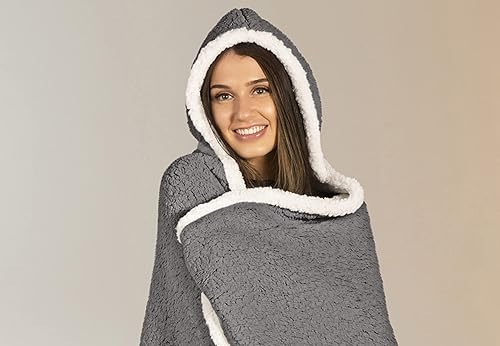 Miniatura 3 de Manta Sherpa con capucha de alta calidad para mujeres y hombres adultos, 65 x 48 pulgadas, súper suave, ligera, microfelpa, acogedora y funcional