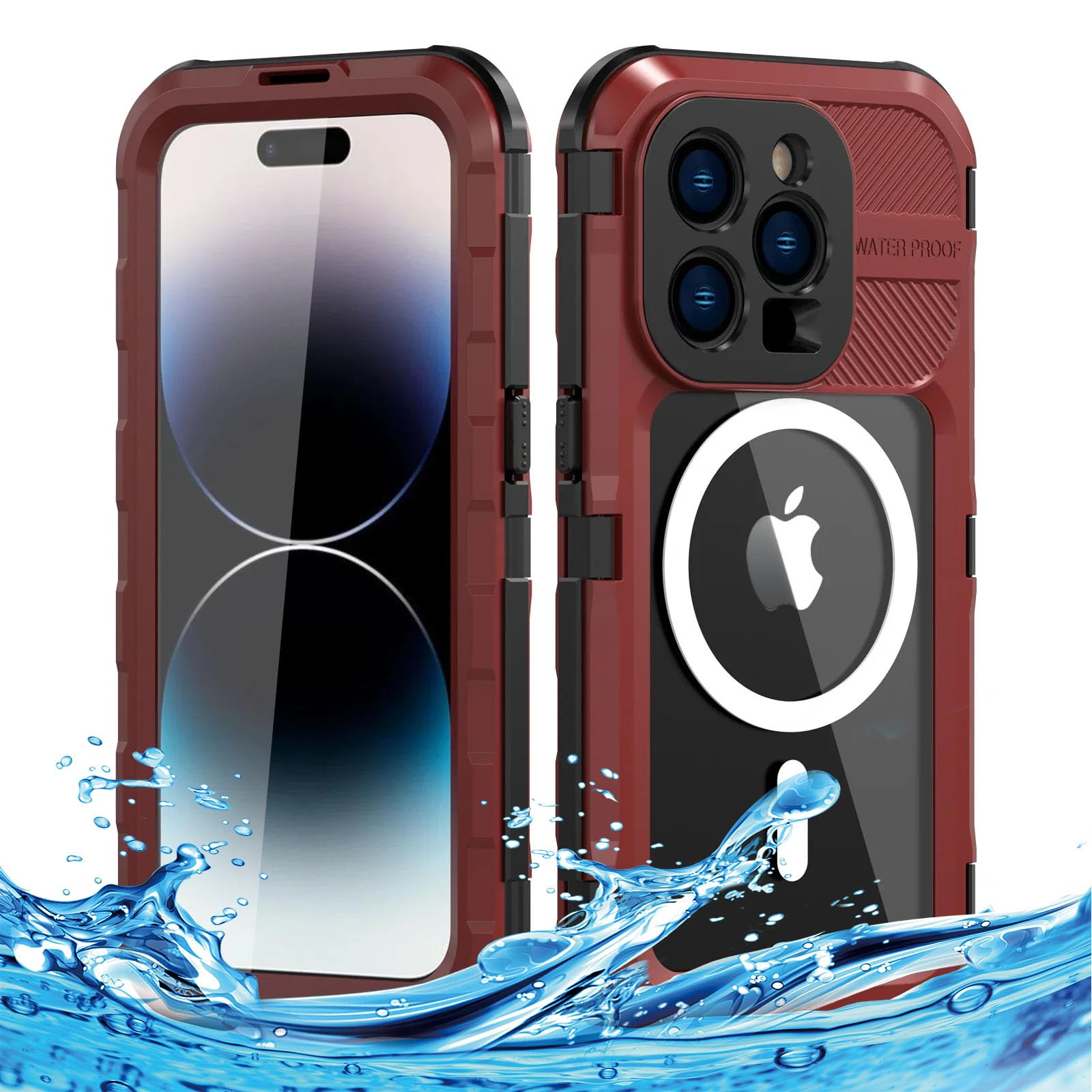 Estuche Impermeable para iPhone 15 Pro Max/15 Pro/15 Plus/15, IP68 Estuche Resistente a Prueba de Golpes de Cuerpo Completo de Metal Resistente al Agua Grado Militar