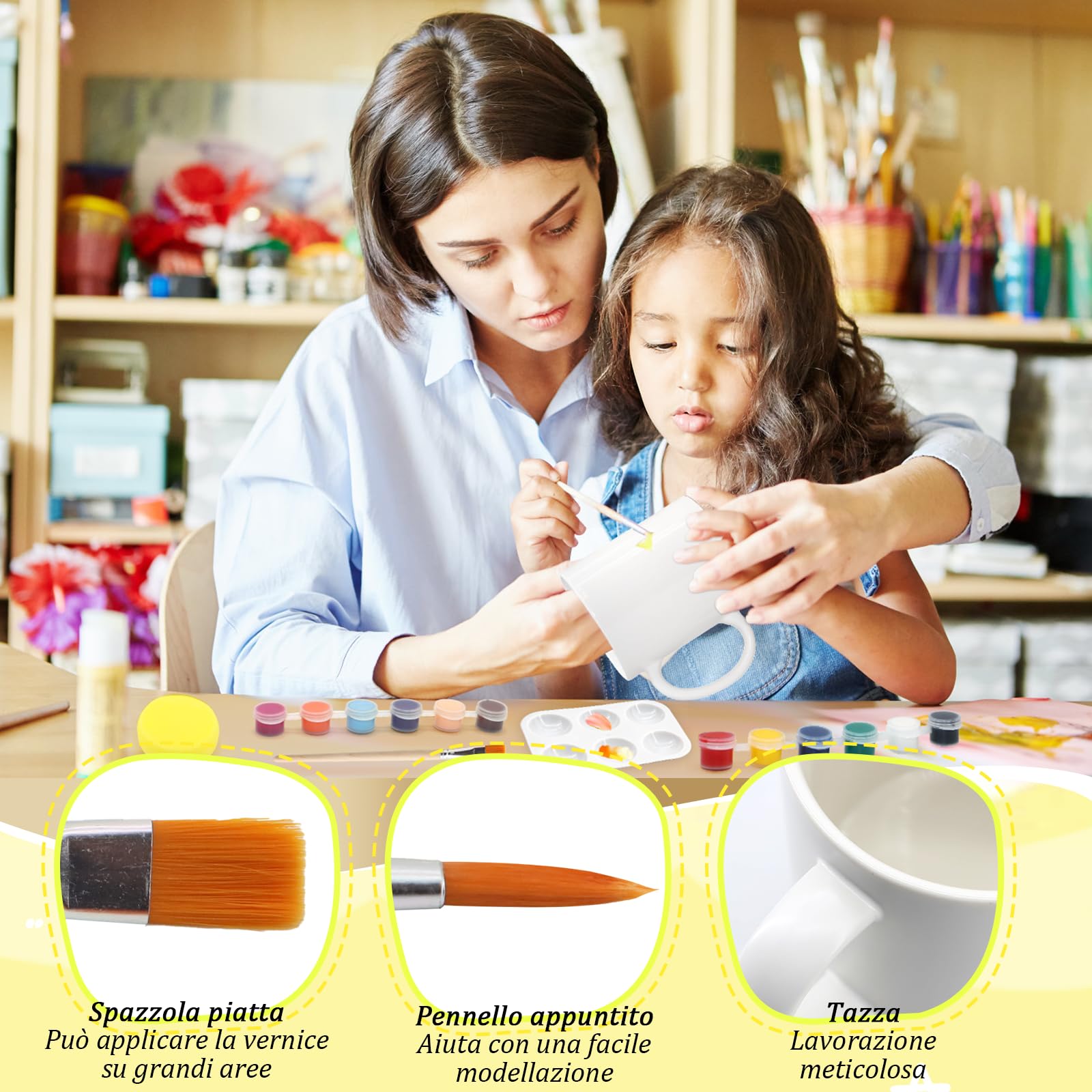 Scettar Paintable Mug Kit, Tazze da Dipingere Kit, Set di Ceramica Fai Da Te, Include Tazze, Colori, Pennelli, Spugne, Tavolozze, Borsa Portaoggetti, Manuale di Istruzioni, Regalo Creativo per Adulti