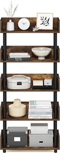 Vista 412 de Furinno Turn-N-Tube - Estantería multiuso de 5 niveles, estantería para exhibición, almacenamiento o libros, con tubos redondos, color cereza claro