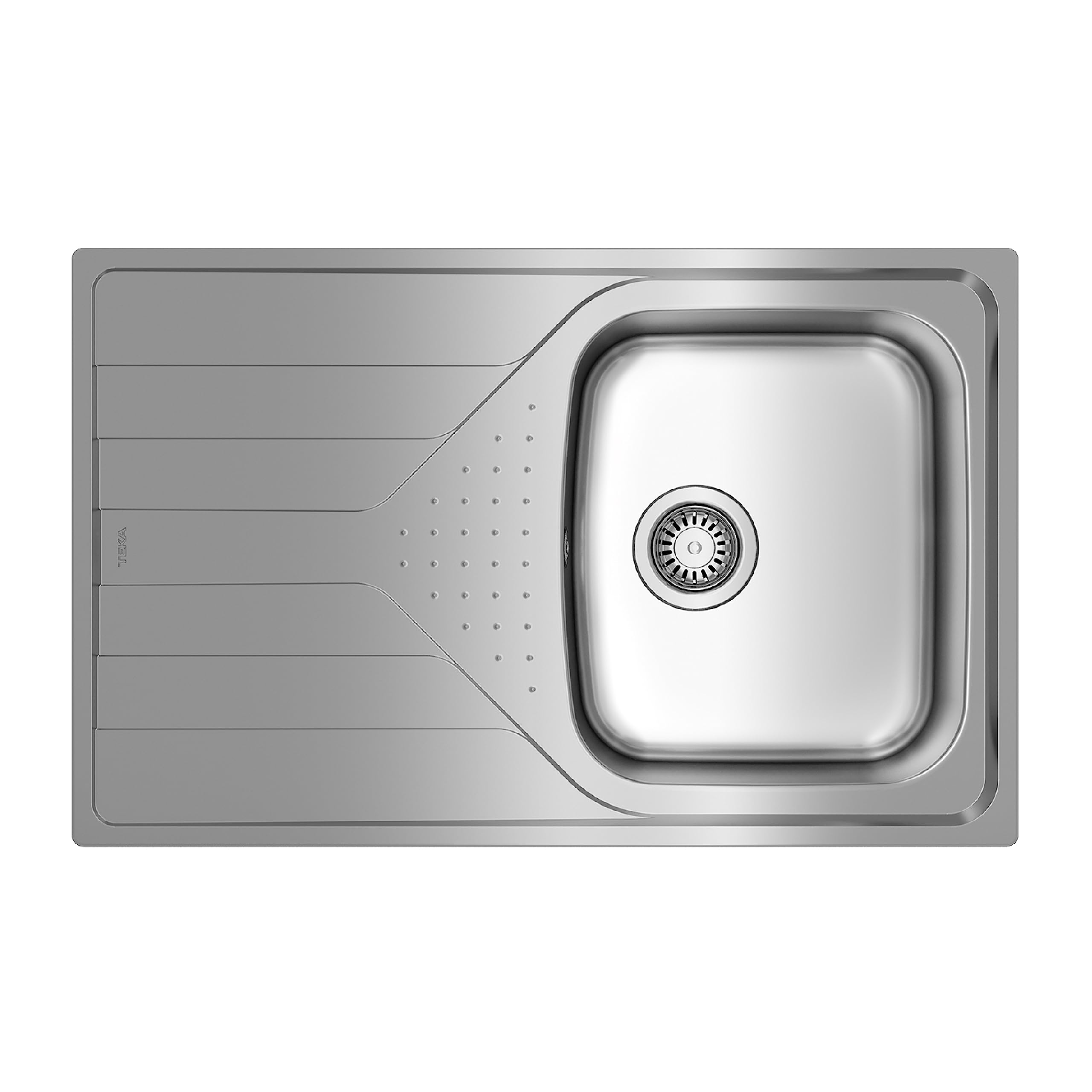 Teka Universe 45 T-XP 1C 1E - Fregadero Encastrado de 45 cm, 1 Cubeta y Escurridor, Reversible, Desagüe con Válvula Manual, Acabado Microtexturado, Color Acero Inoxidable