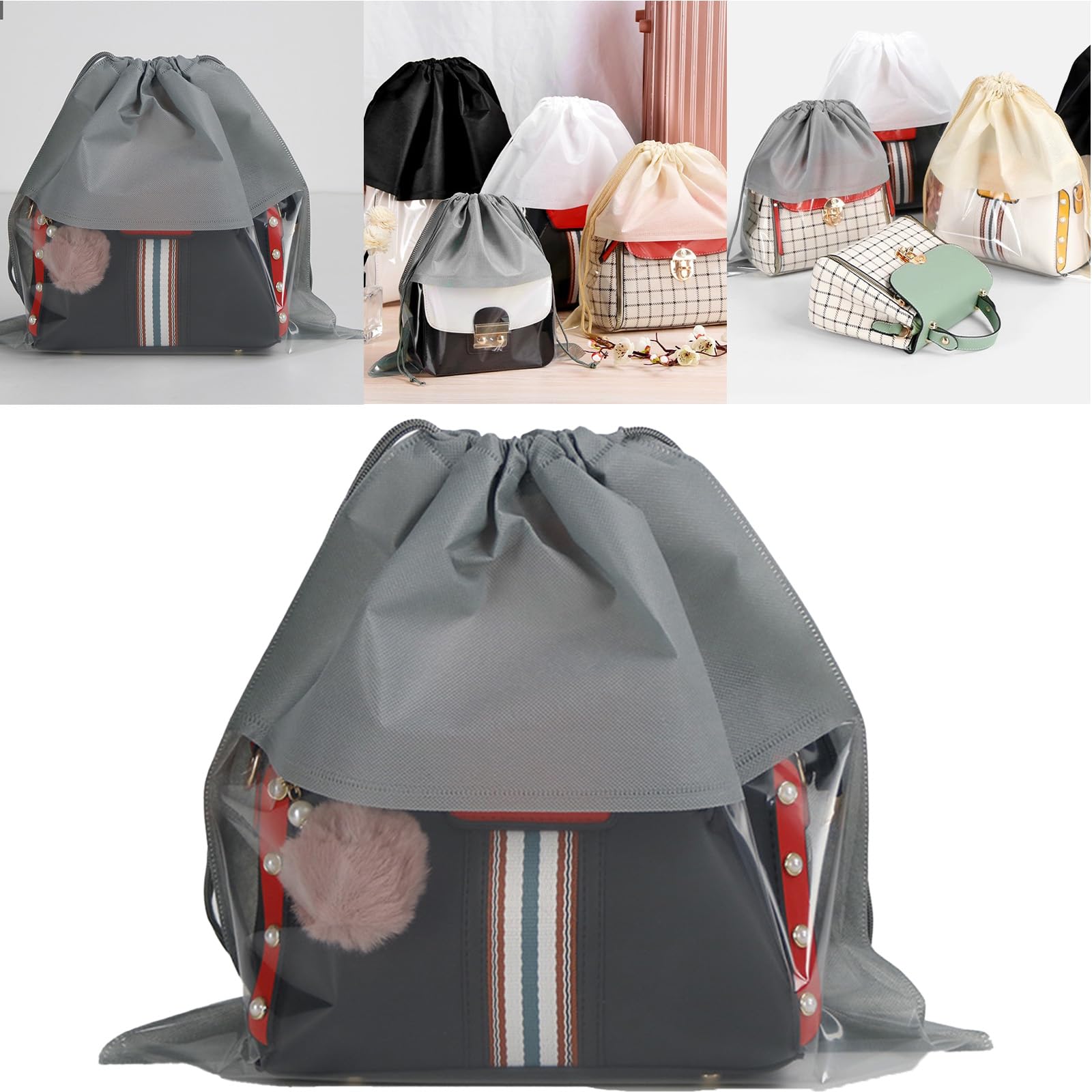 Sac à poussière pour sacs à main gris 35x35 cm lot de 15 housses non tissées avec cordon