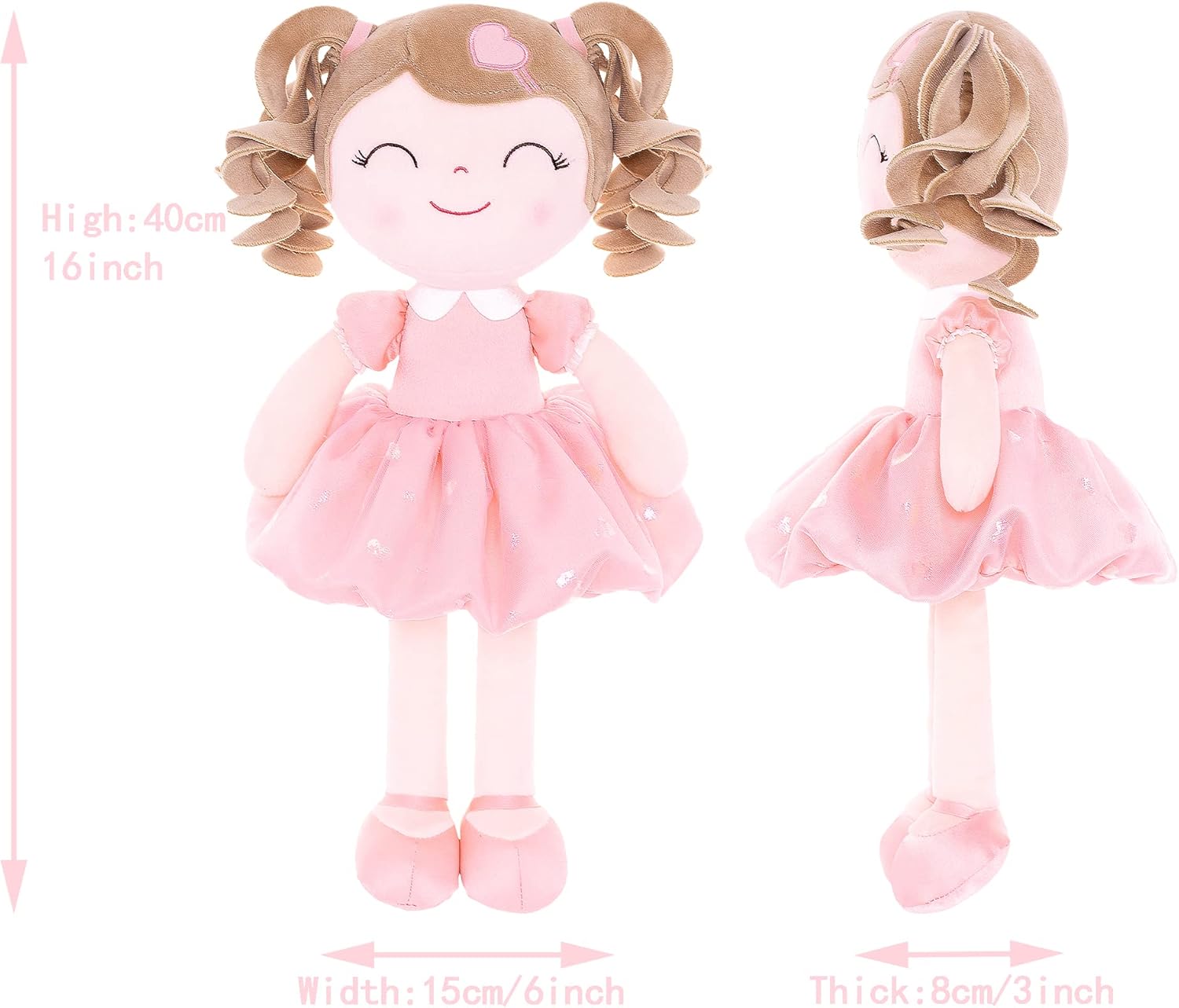 Gloveleya Baby Doll Baby Girl Gifts Plush Curly Kids Girl Toys with Love Toys for Ages 2-4 Toddler Toy Pink - Image 2