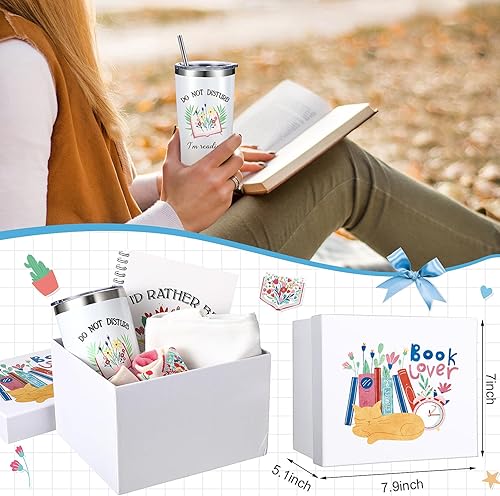 Miniatura 5 de Rtteri Juego de 6 piezas de regalo para amantes de los libros, bolsa de mano, calcetines, vaso de acero inoxidable con caja de regalo (cota)