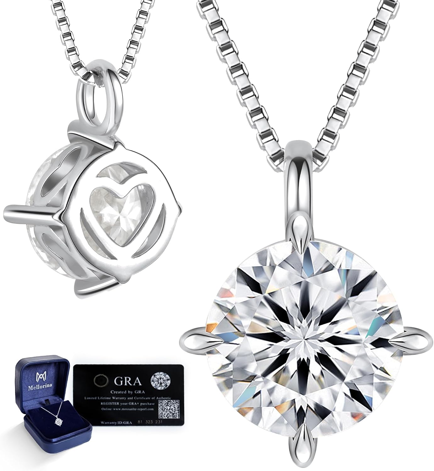 1-3CT Moissanite Necklace for Women 925 Sterling Silver Dainty Solitaire Pendant with Hidden Cutout Heart Side Diamond Alternative Look Jewelry Graduation Birthday Gifts for Daughter Girlfriend Wife Mom