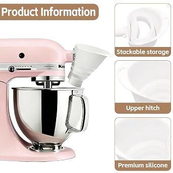Flour Funnel for Kitchen Aid Stand Mixer, Silicone Foldable Stand Mixer Attachment, Spill-Free Ingredient Chute for Artisan Series, BPA-Free, Dishwasher Safe