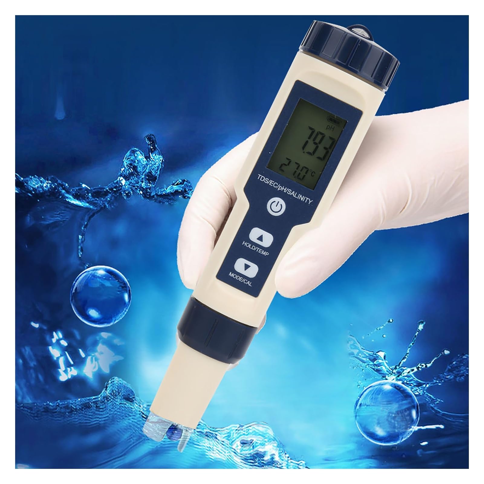 Misuratore di qualità acqua multifunzionale 5 in 1 digitale portatile PH/Salinità/Temp/TDS/EC Tester salinità,Tester preciso(No Backlight)