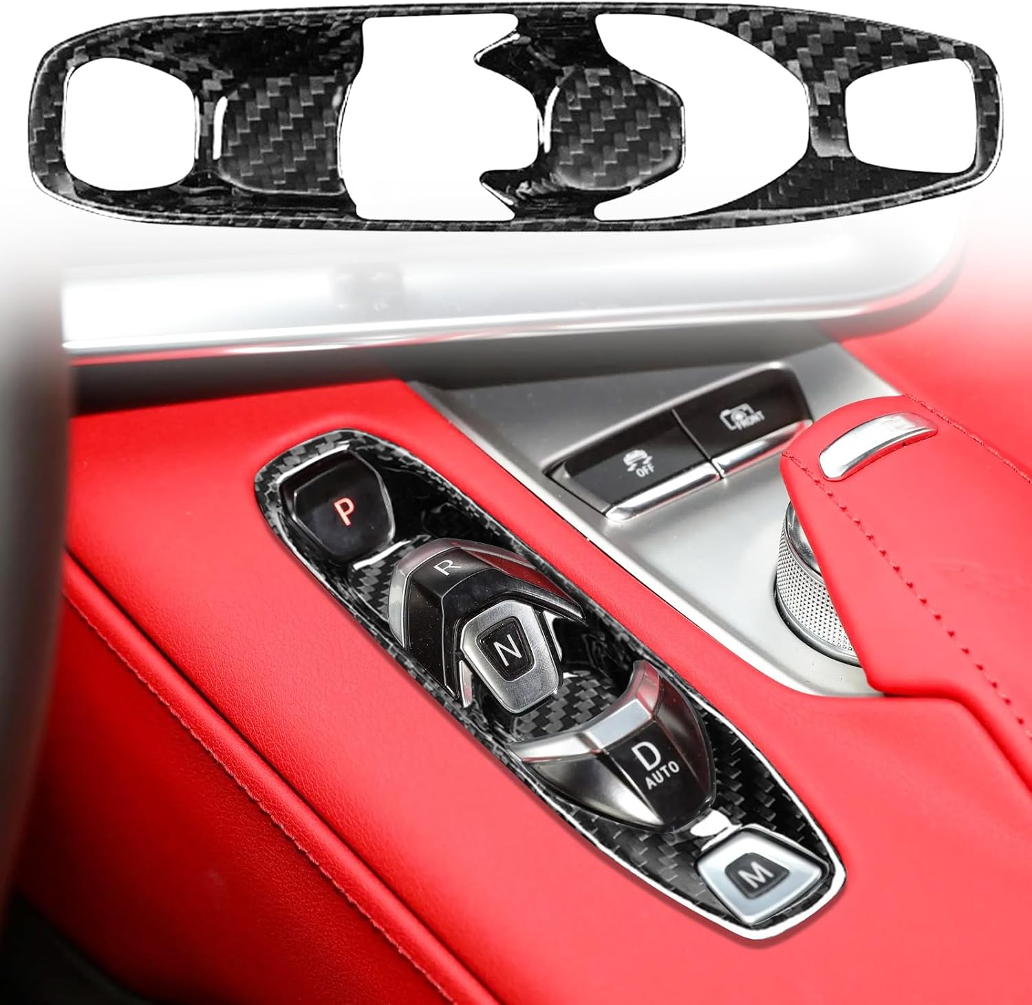 Compatible wth Carbon Fiber Gear Shift Panel Cover Automotive Shift Lever Modified Decoration for Chevrolet Corvette C8 2020 2021 2022 2023 (Black)