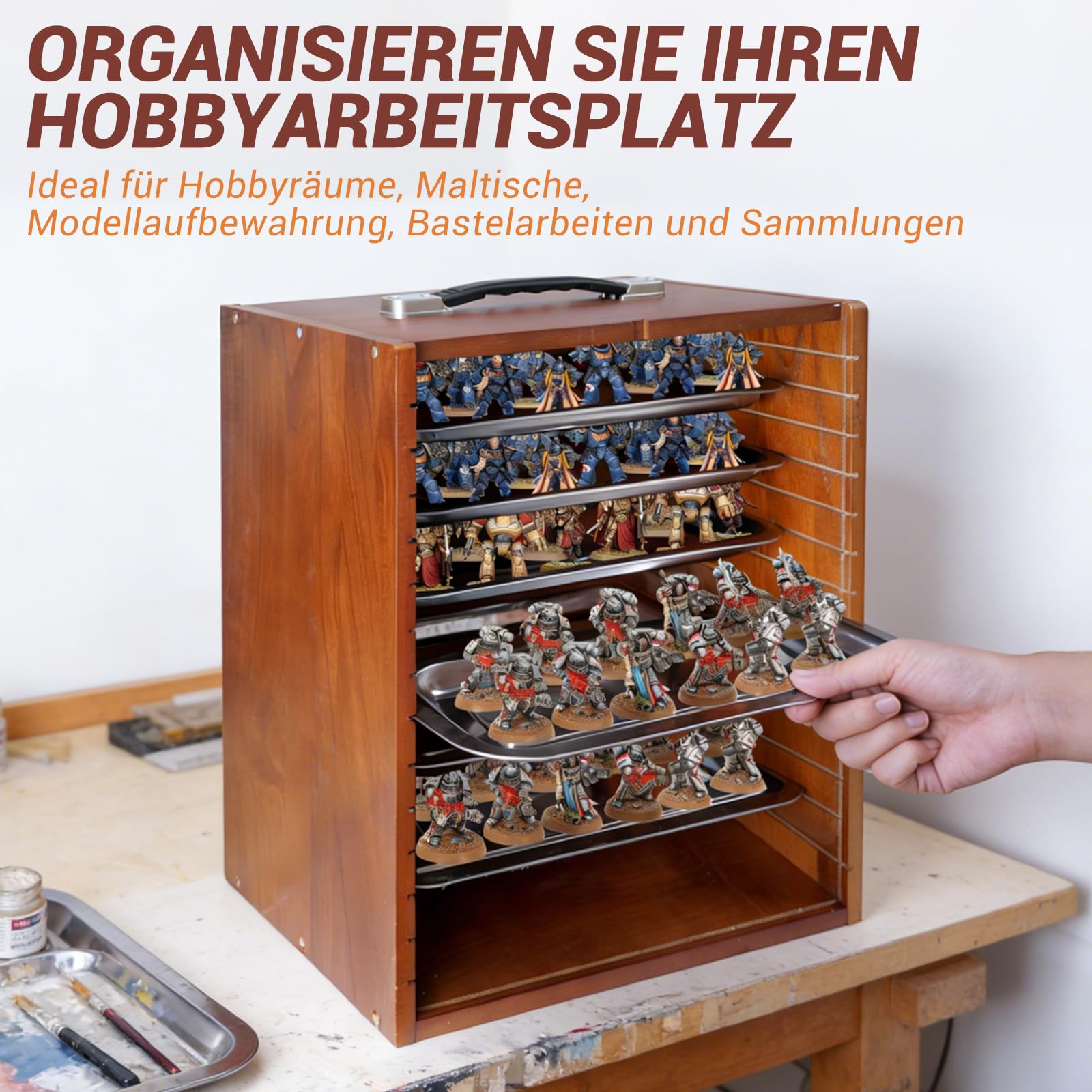 Miniaturowy walizek transportowy i do przechowywania dla przedmiotów kolekcjonerskich, drewniana miniaturowa walizka do przechowywania i szklana szafy dla figurek i figurek akcji, przenośny walizek do