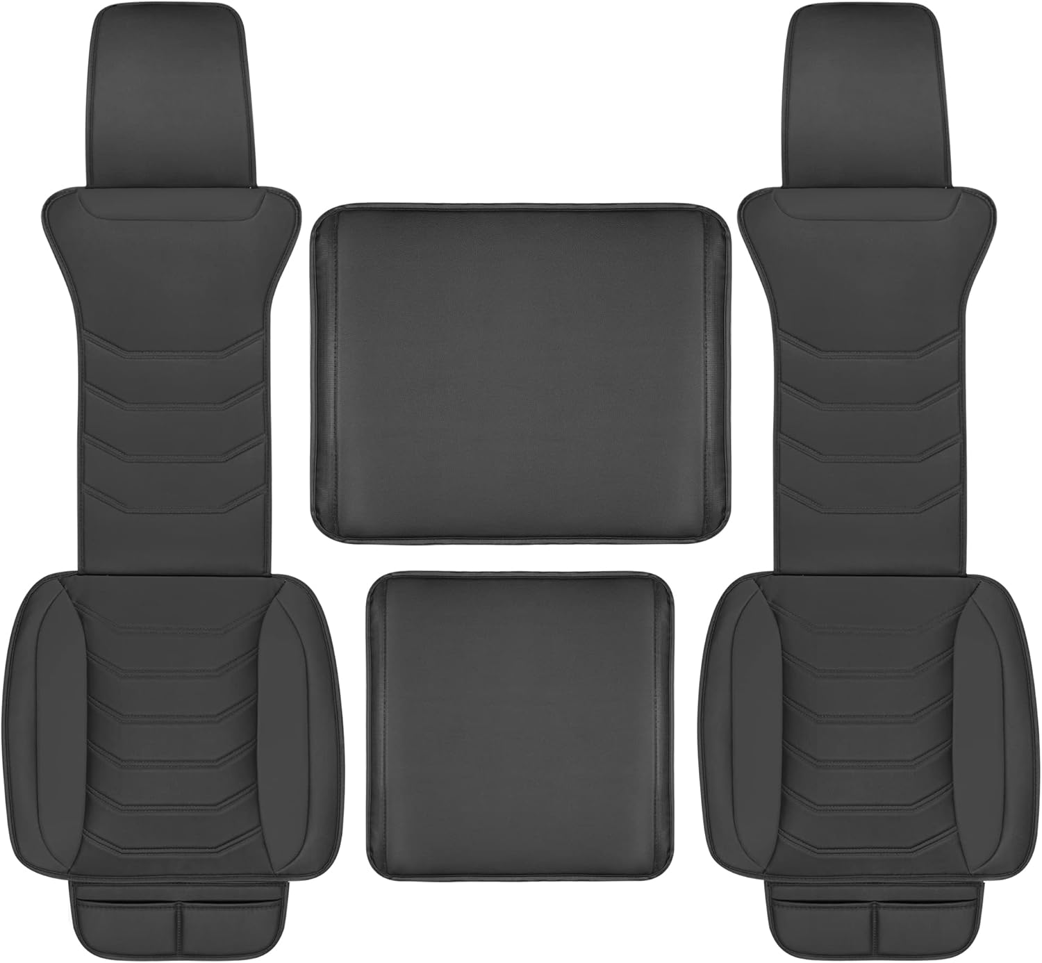 Motor Trend LuxeFit Black Faux Leather Rear Bench – Premium Automotive Back Seat Cover for Cars, Padded Cushion with Pockets, Adjustable Interior Car Seat Protector