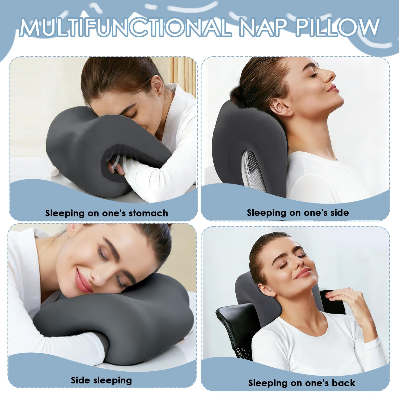 Kopfstütze Bürostuhl, Nackenkissen für Bürostuhl 30 * 18 * 24cm, Kopfstütze Ergonomisches Kissen, Elastisches Memory Foam Nackenkissen, für Bürostühle, Drehstuhl, Reisen (Grau)