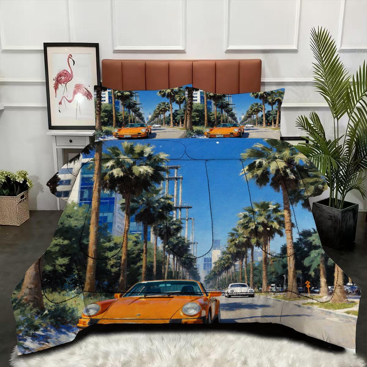 Couette 200 x 200 cm Voiture de Sport avec 2 taies d'oreiller pour lit 2 personnes