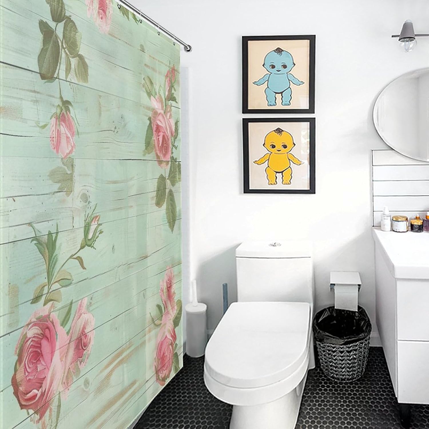 Shower Curtain Bathroom Shabby Chic Rose with Wood Background Shower Curtains Vintage Floral Boho Cool Shower Curtain Bathroom Curtain Decor Waterproof Polyester Fabric 55x72Inch