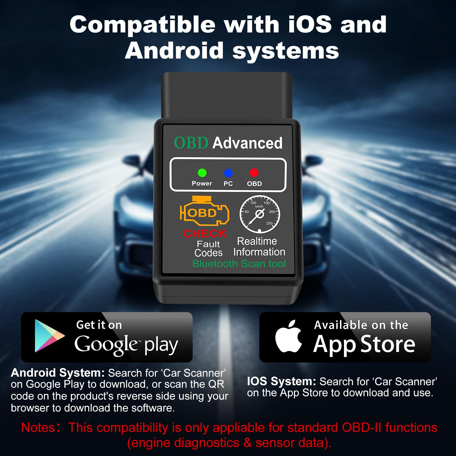 OBD2 Auto Diagnostica con 10+ Lingue, Bluetooth Diagnosi Auto Scansione dei Guasti del Veicolo, Scanner OBD2 per Auto con Protocolli Multipli per iOS, Android, Windows.