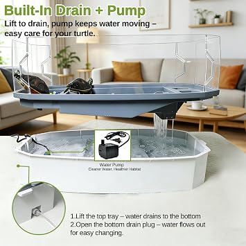 Turtle Tank Kit 3 Gal Escape-Proof with Basking Platform, Pump and Lid