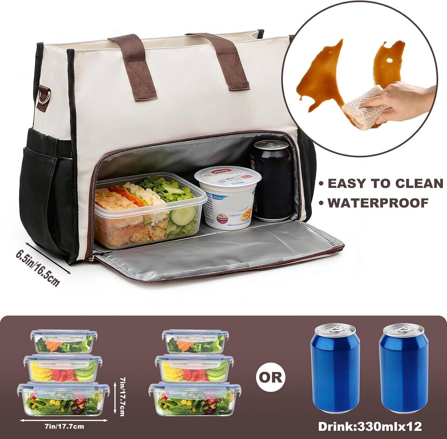 Women's Portable Bag with Lunch Compartments, 2 in 1 Combo Bag for Women Tote Bag Lunch Bag Combo for Work Office University or Picnic Suitable for Laptops 16 Inches image 2