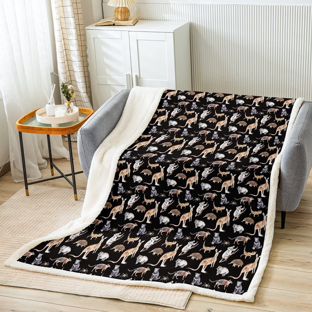 Coperta Sherpa a canguro, in pile koala, per bambini, ragazzi, ragazze, animali selvatici, coperta fuzzy per divano letto, fauna selvatica, 200 x 200 cm