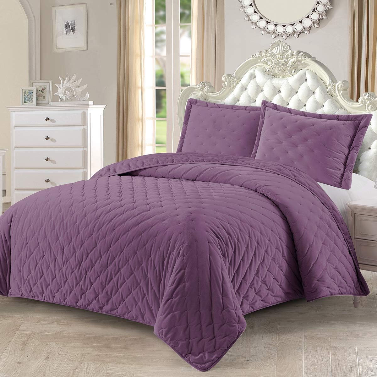 Royal Hotel Bedding Fluffy Velvet Twin XL Size Quilt, Velevt White 68x90 Inches Coverlet 2pc Set, Oversized Luxury 100% Velvet Quilt Twin XL White