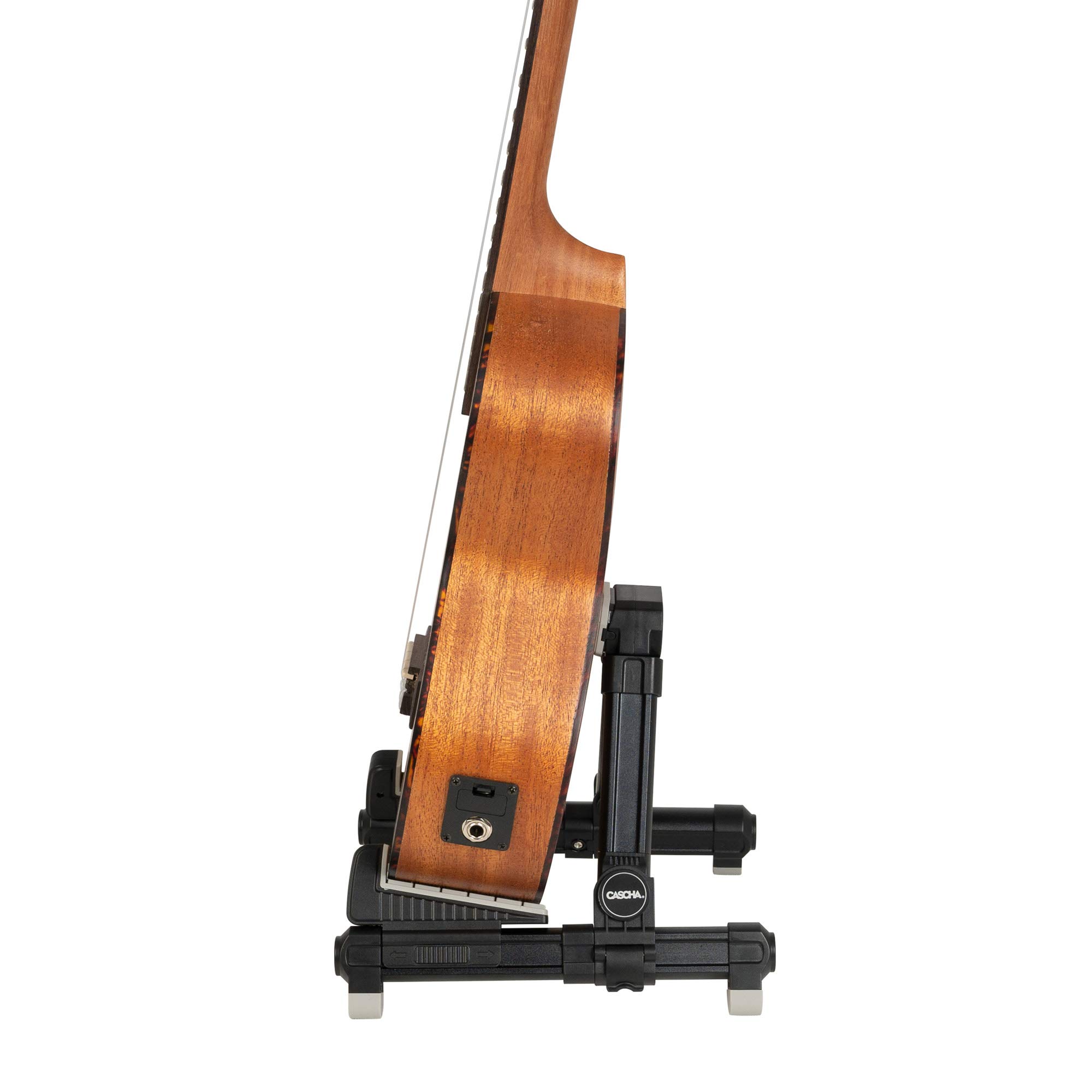CASCHA Ukulelenständer aus Aluminium, verstellbarer und klappbarer Ständer mit rutschfesten Gummifüßen, A-Form, Schwarz – Ideal für Konzert-Ukulelen und Kinder
