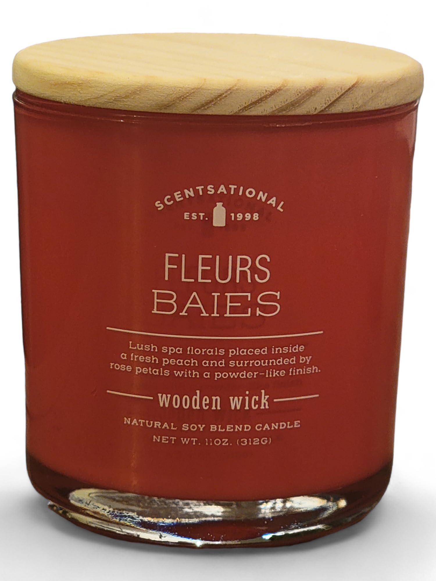 Generic Natural Soy Blend Candle, Fleurs Baies Scented Candle, Red Jar, Wooden Wick and Lid