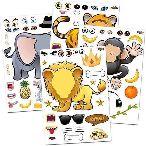 24 hojas de calcomanías de animales, gran zoológico, recuerdos de fiesta de cumpleaños con temática de safari, divertido proyecto de manualidades