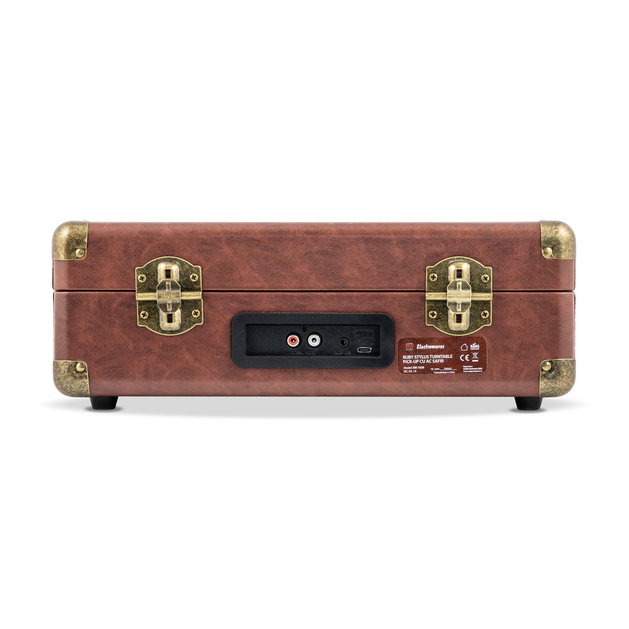EM 1026 Braun, Retro Plattenspieler mit Bluetooth, Koffer-Schallplattenspieler mit eingebautem Akku, integrierte Stereo-Lautsprecher, Saphirnadel, 3-Gang 33/45/78 RPM