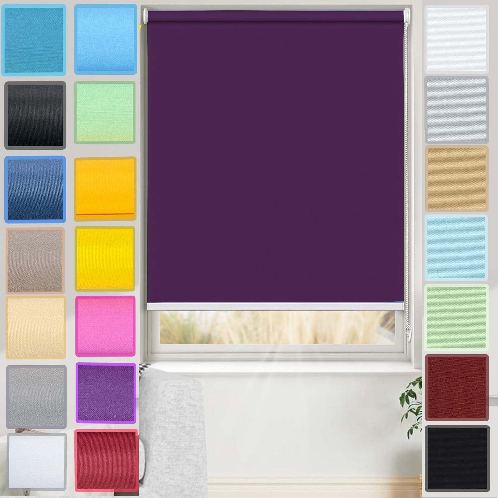 Thermal Blackout Blinds, 35 x 100 cm Thermal Insulated,UV Protection, Roller Window Blind with Install Accessories Portable Use Travel and Bedroom, Purple — image 1