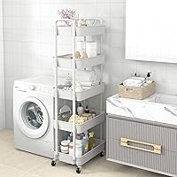 Vista 6 de Sywhitta - Carrito rodante de utilidad de plástico de 5 niveles con asa, carrito de almacenamiento multifuncional para oficina, sala de estar