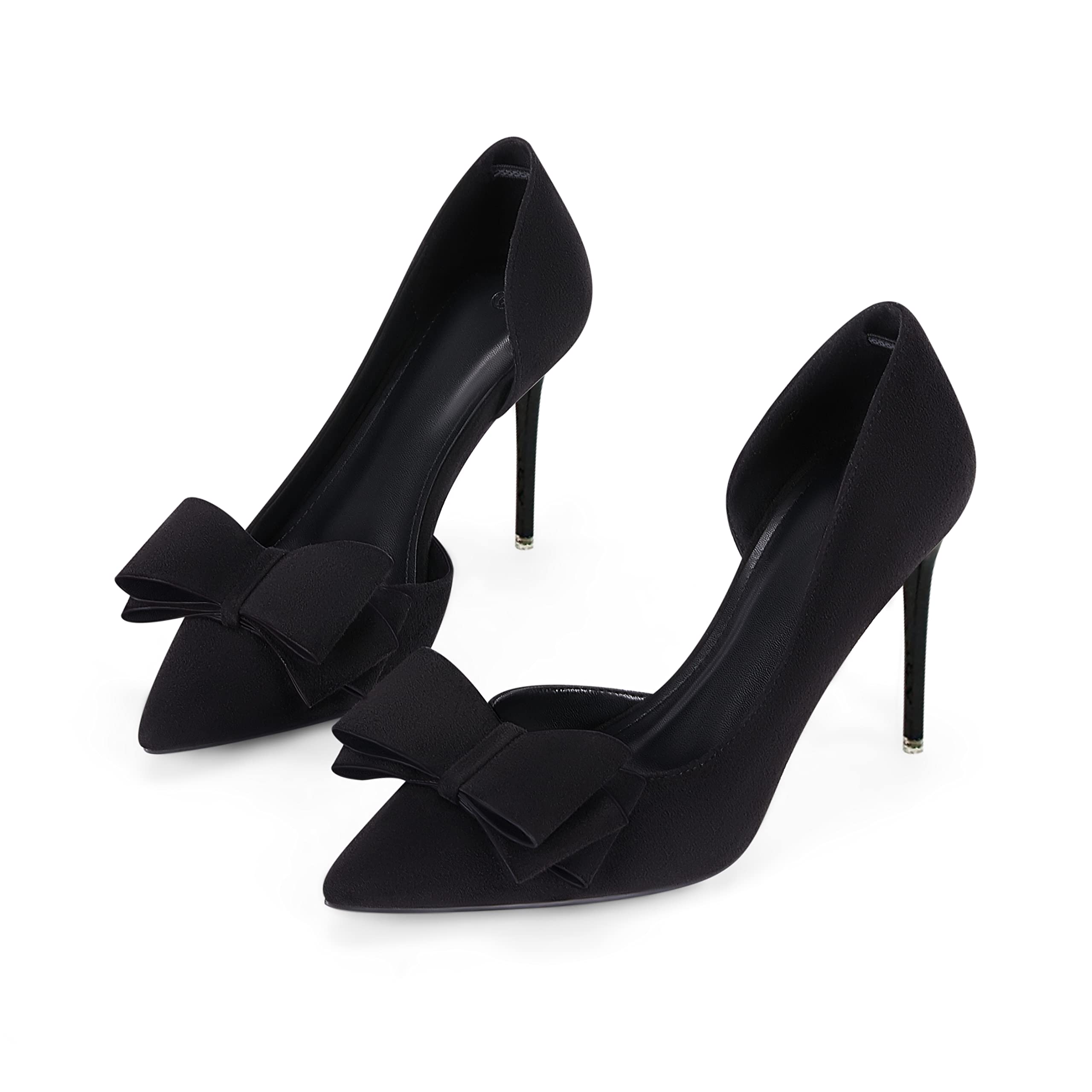 Womens Bow Heels Closed Pointed Toe Dress Shoes Stiletto Slip on Wedding Pumps
