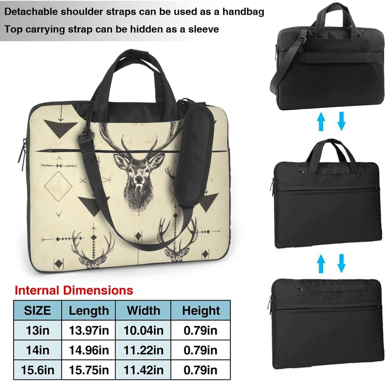 Hunting Arrows Triangle Deer Printed Laptop Bag Three Layer Protection Shockproof Crossbody Laptop Shoulder Bag for Men Women