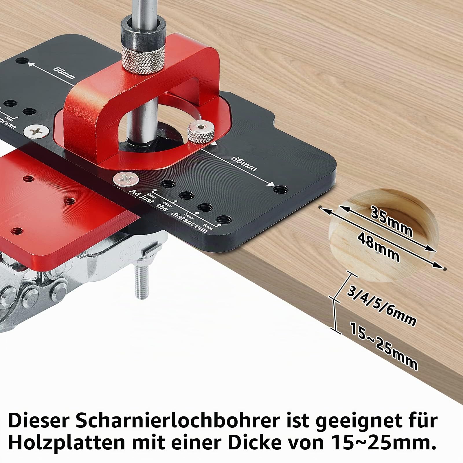 Scharnierlehre 35mm Topfscharnier Bohrer, Verdeckte Scharnierlehre für Türschränke, Bohrlochstanzer, Präziser Verriegelung Holzbearbeitung Dübel Jig, Bohrlehre Locator für DIY Holzbearbeitung