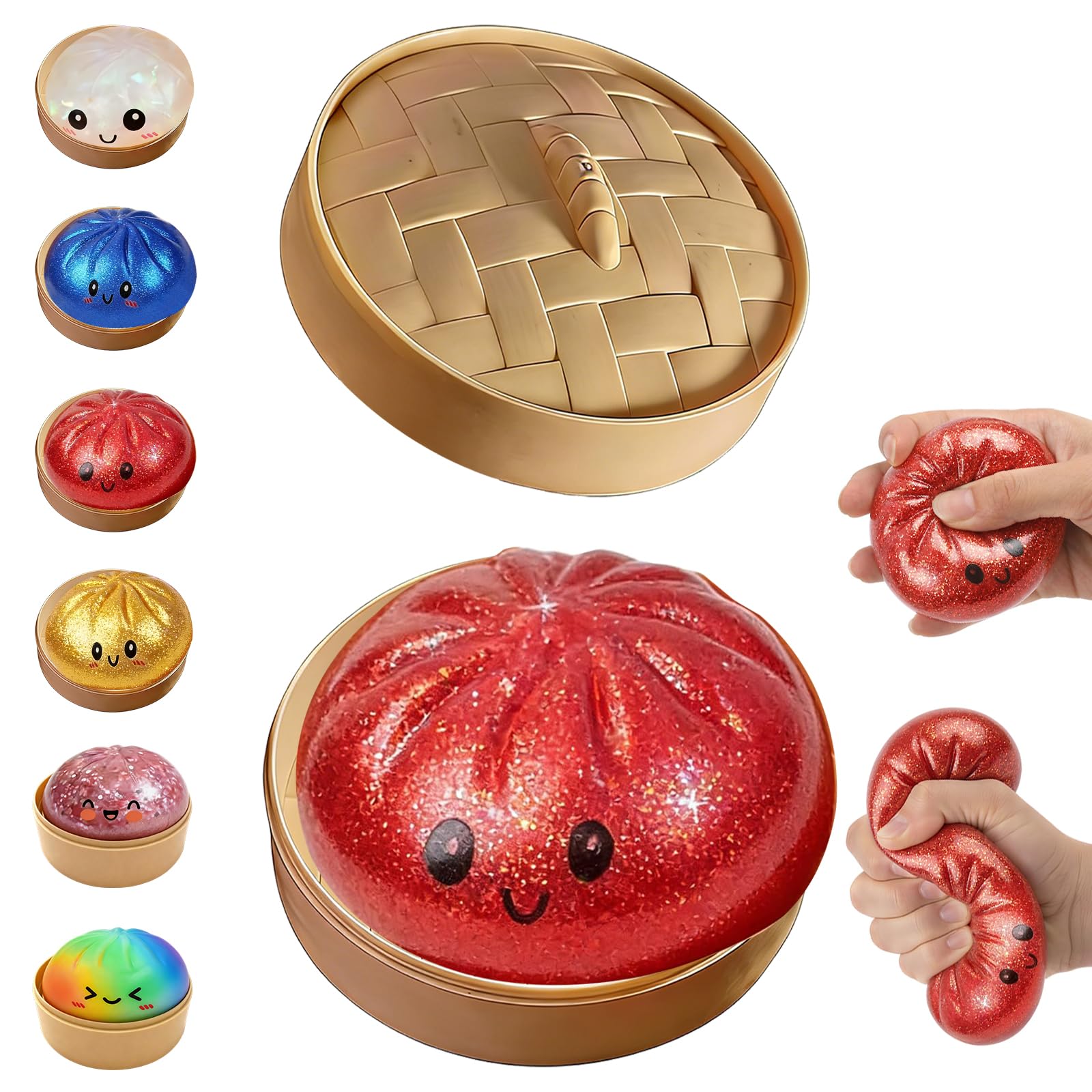 Glitter Dumpling, Glitter Dumpling Squishy with Box, 6 Color Options Dumplings Squishy Toy for Stress Relief (Gold) — view 8