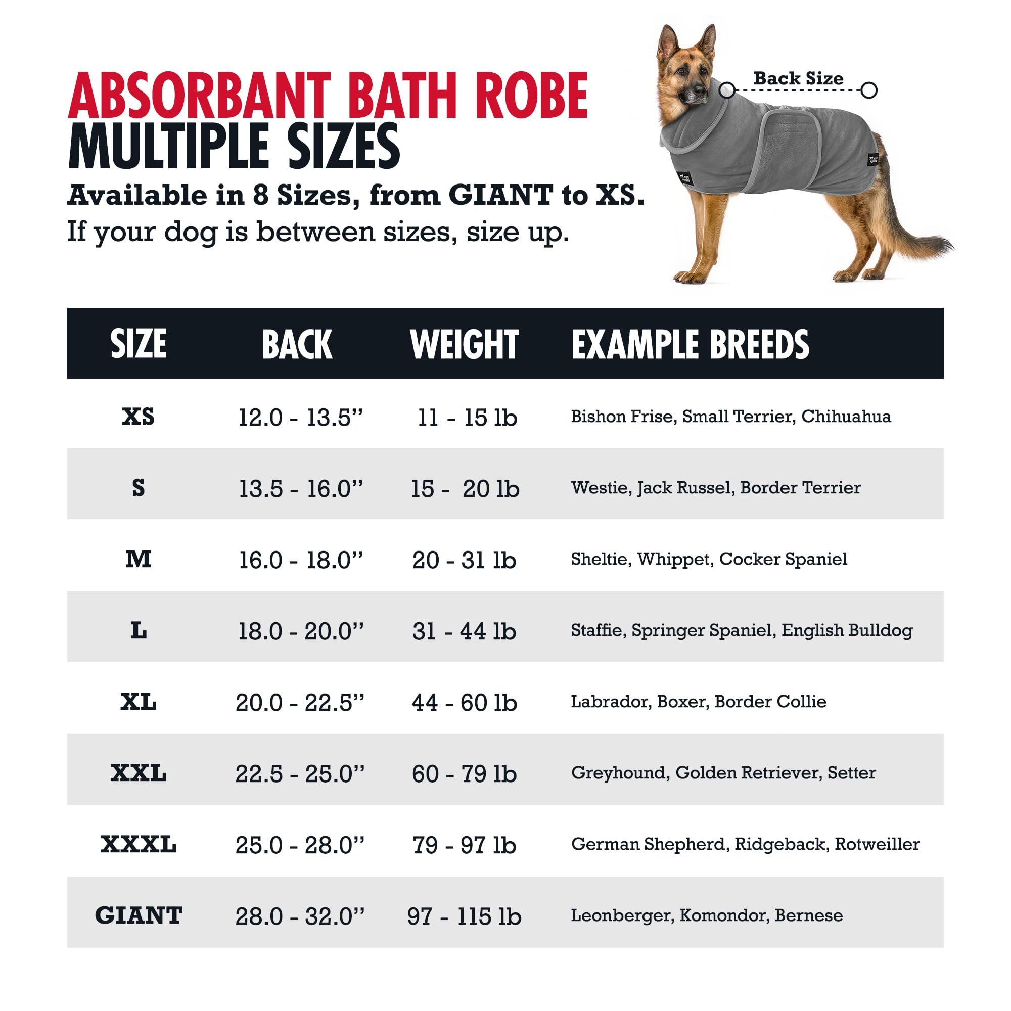 Tuff Pupper Schnell trocknender Hundebademantel | 800 g/m² Plüsch-Hundehandtuch Bademantel/Morgenmantel | super saugfähiger Haustier/Welpen-Bademantel | verstellbare Kapuze und Bauchgurt | super weich